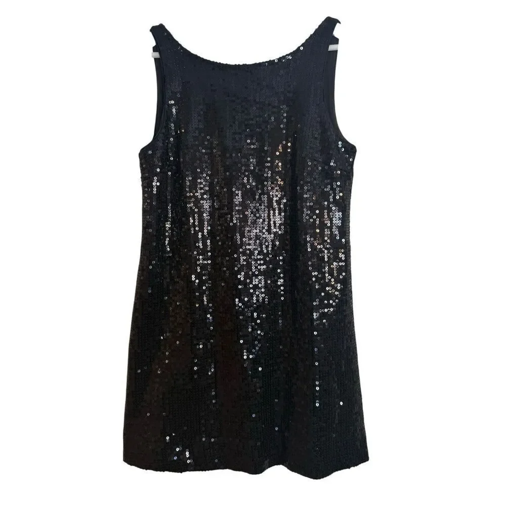 Free People Vintage black sequin scoop back tank dress 6